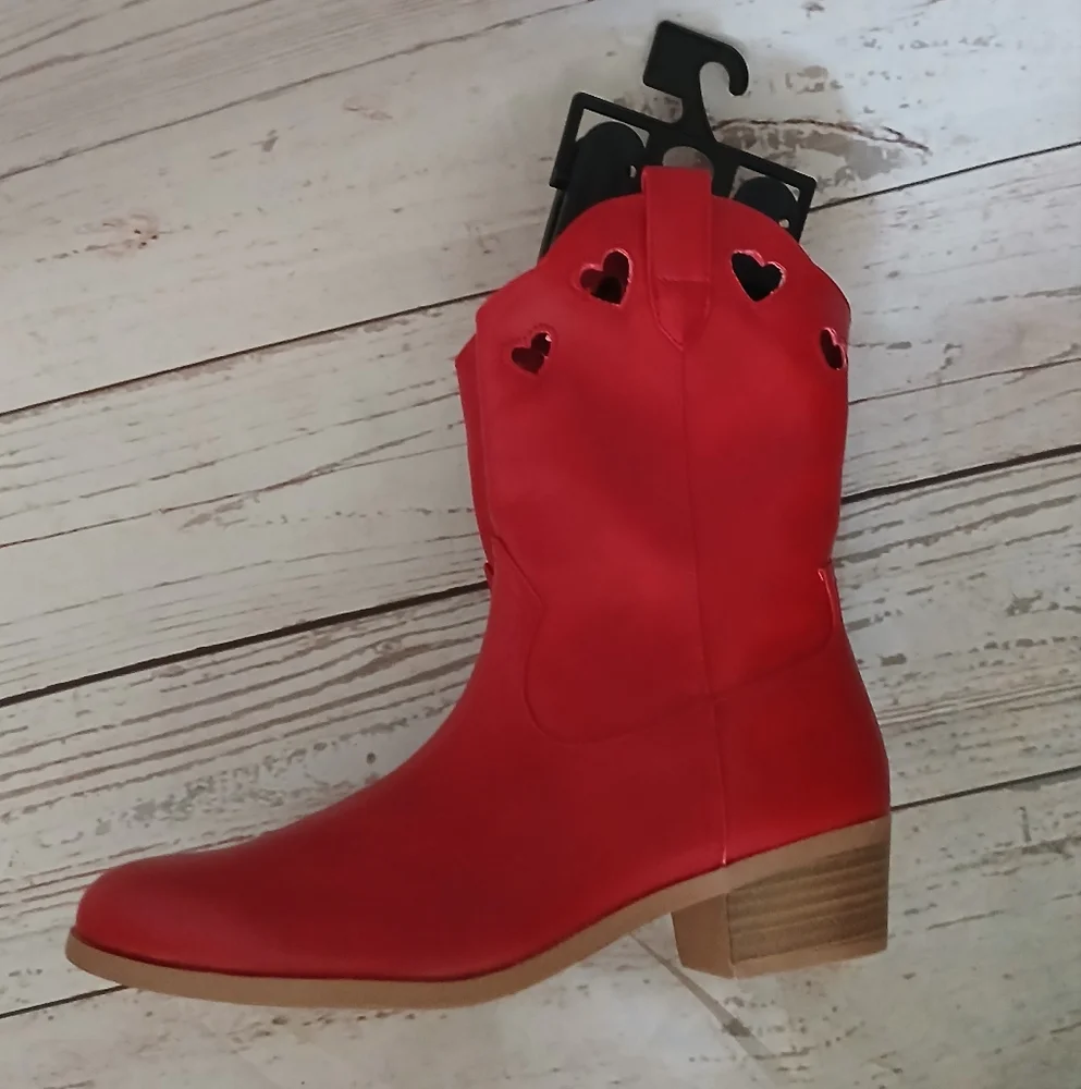 Wonder Nation Girls Red Western Ankle Boots With Heart Cutouts Size 6